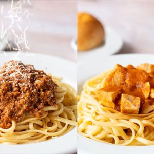 Spaghetti con pollo o bolognesa junior